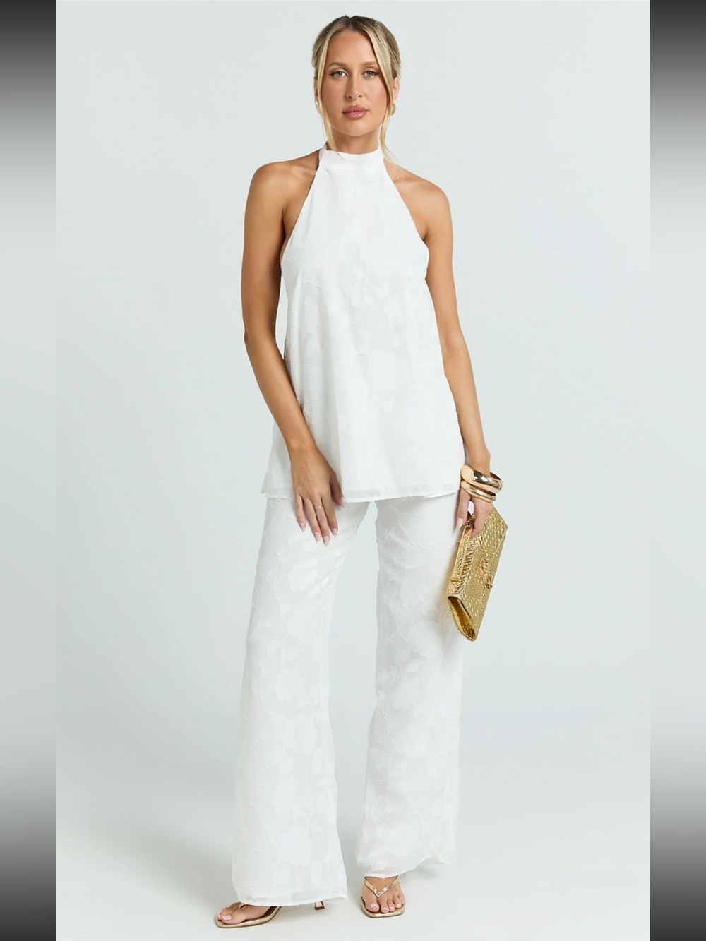 Showpo White Halter Top with Wide-Leg Pants Set